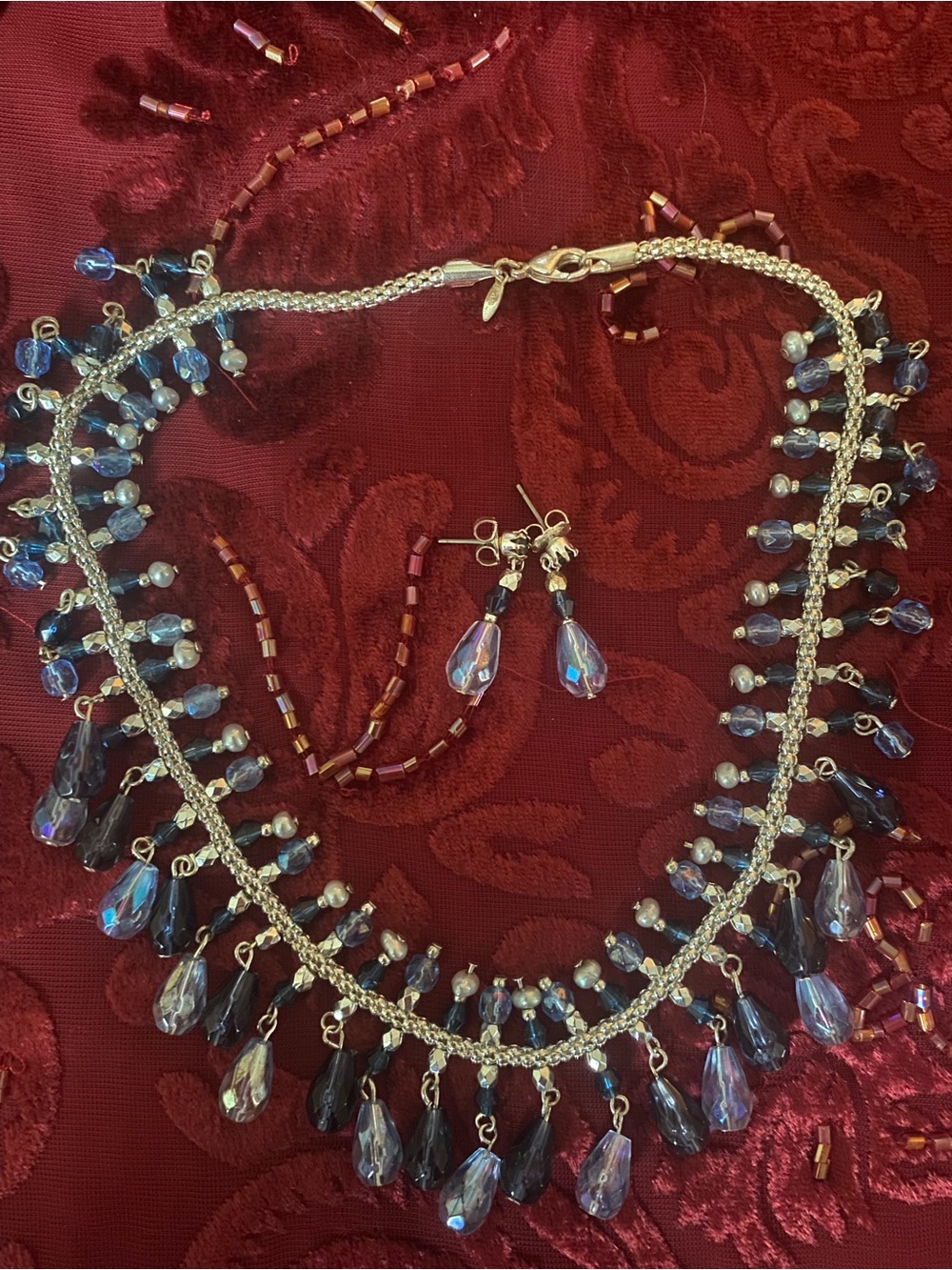 Blue Teardrop Crystal Necklace and Earrings Set - Women Jewelry